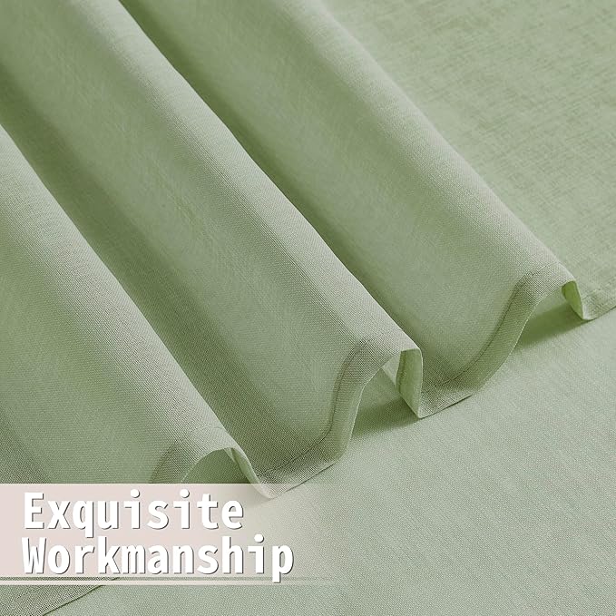 Tollpiz Sheer Door Curtains Closet Linen Textured Curtain Sheers Doorway Light Filtering Voile French Door Rod Pocket Curtains Patio Door, 54 x 63 inches Long, Sage Green, Set of 1 Panel