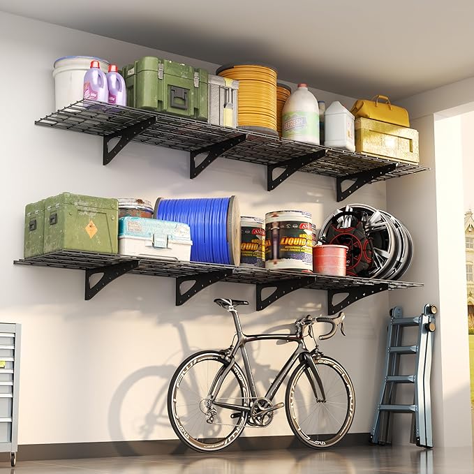 Heavy Duty Garage Wall Shelving, 2x6ft Wall Mounted Storage Shelves for Garage, Closet, Laundry Room, Heavy Duty Walls Shelving, Holds Up to 600 Lbs(Black), 70.86" x 23.6"