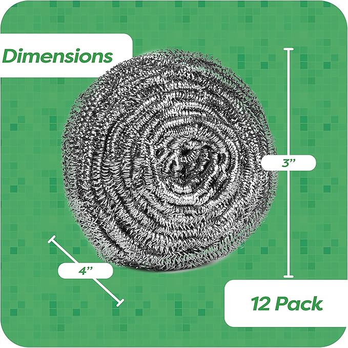12 Pack Stainless Steel Scourers by Scrub It – Steel Wool Scrubber Pad Used for Dishes, Pots, Pans, and Ovens. Easy scouring for Tough Kitchen Cleaning. (XX Large (100 gram))