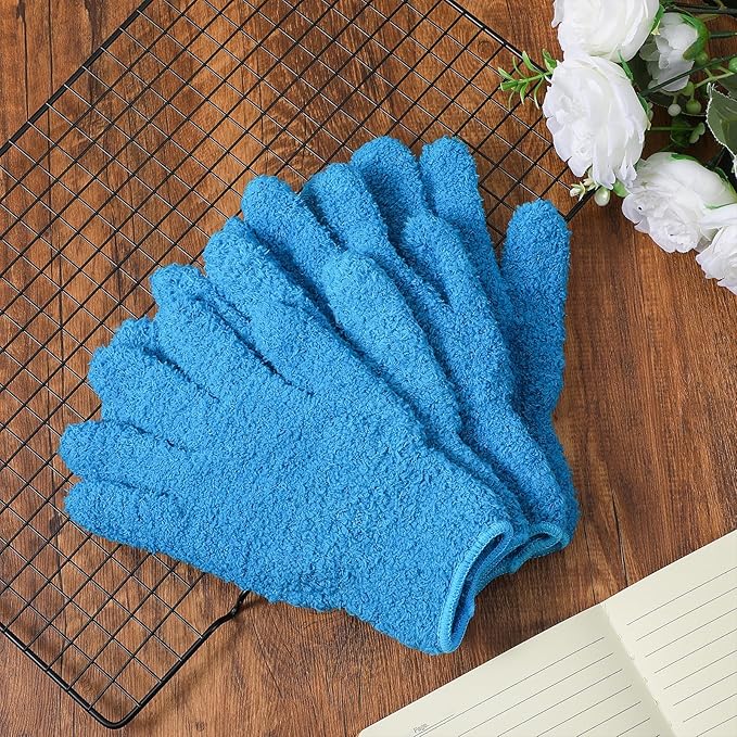 2 Pairs Microfiber Gloves Household Cleaning Glove Plant Dusting Glove Washable Reusable Mittens Gloves for Plants House Cars Blinds Dusting Furniture and Small Objects (Blue)