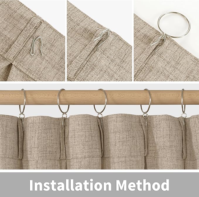 YoungsTex Oatmeal Linen Curtains 36 Inch Length for Short Kitchen Window, Textured Small Drapes Light Filtering for Cafe Bedroom Bathroom Back Tab, 2 Panels, 40 X 36 Inch