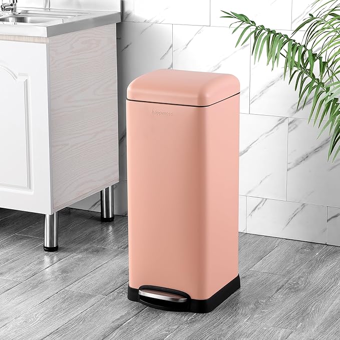 happimess HPM1007J Betty Retro 8-Gallon Step-Open Trash Can, Fingerprint Resistant, Modern, Minimalistic for Home, Kitchen, Laundry Room, Office, Bedroom, Bathroom, Flamingo Pink