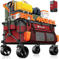 220L Collapsible Wagon Cart Foldable, 460lbs Load Capacity Heavy Duty Folding Beach Wagons with Big All-Terrain Wheels, Utility Carts for Groceries, Camping, Sports - Grey&Burgundy