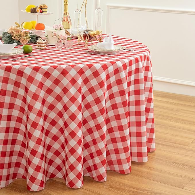 Waterproof Plaid Tablecloth Fabric - Round 108 Inch Classic Gingham Checker Table Cloth for Indoor/Outdoor Use - Buffalo Table Cover for Picnics, BBQs, and Parties