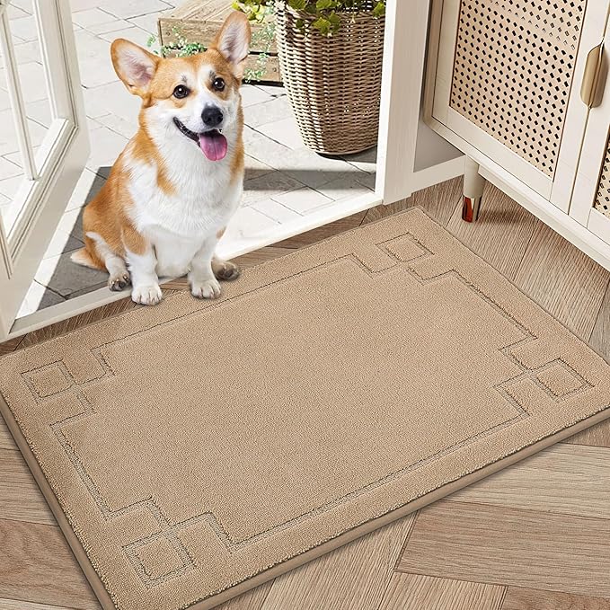 BEQHAUSE Door Mat 20" x 32", Non-Slip Door Mats Indoor Entryway Rugs Washable Low-Profile Absorbent and Stain Resist Floor Mats, Dog Door Mat for Front Back Door, Muddy Wet Shoes & Paws, Beige