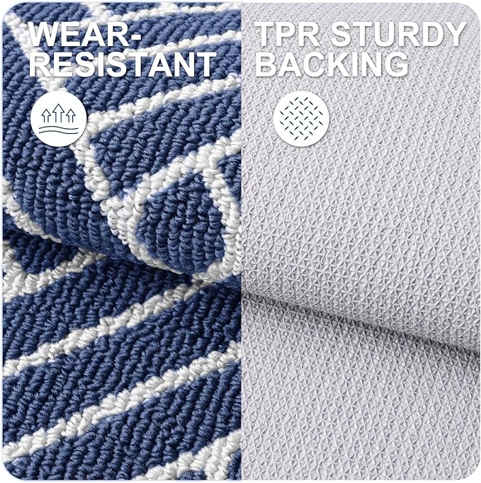 OLANLY Indoor Door Mat, 32x20 Inch, Dirt Resistant and Absorbent, Non-Slip Rubber Backing Floor Mats, Easy Clean Low-Profile Doormat for Entryway, Front Door, and Inside Entrance, Navy