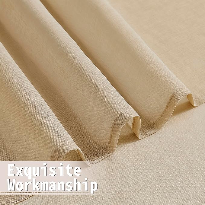Tollpiz Small Sheer Curtain Linen Textured Curtain Sheers Doorway Light Filtering Voile French Door Rod Pocket Curtains Patio Glass Door, 25 x 40 inches Long, Beige, Set of 1 Panel