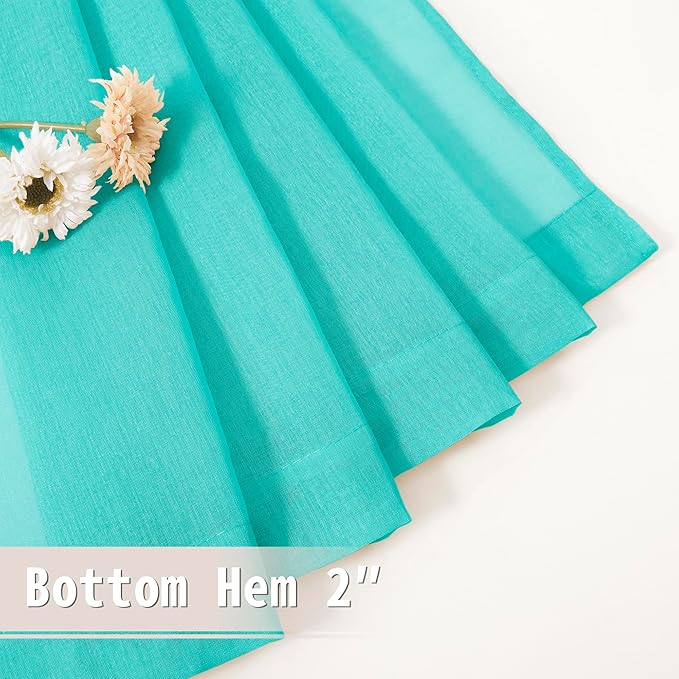 Tollpiz Short Sheer Door Curtain Closet Linen Textured Curtain Sheers Doorway Light Filtering Voile Patio Door Rod Pocket Curtains French Door, 54 x 54 inches Long, Aqua Blue, Set of 1 Panel