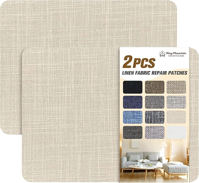 Fine Linen Repair Patches,Self-Adhesive Linen Fabric Patches,8X11 inch 2 PCS,Multi Color, Can be Used for Linen Sofa Repair and Linen Clothes Repair(8" x 11"-2PCS,Cream-Gray 2.0)