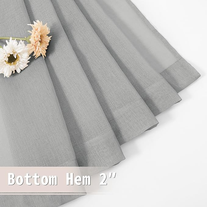 Tollpiz Short Sheer Door Curtain Closet Linen Textured Curtain Sheers Doorway Light Filtering Voile Patio Glass Door Rod Pocket Curtains French Door, 54 x 54 inches Long, Silver Grey, Set of 1 Panel