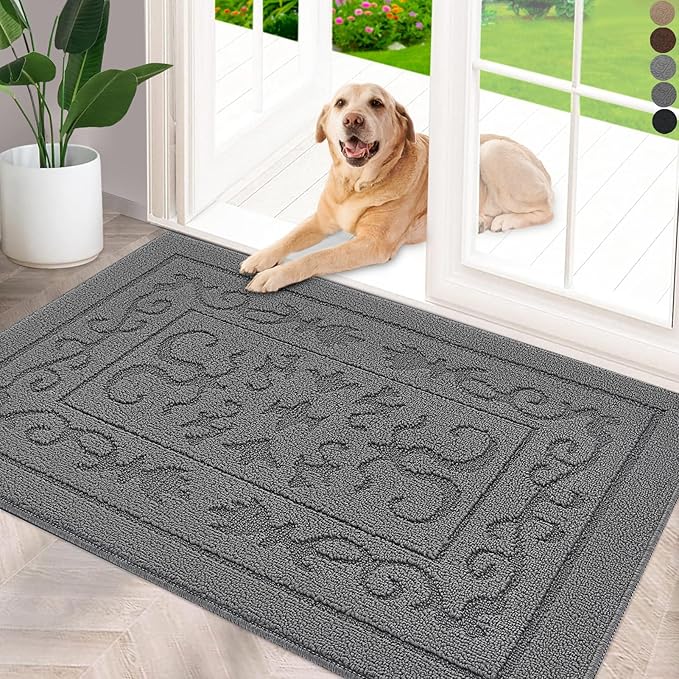 FONEYI Indoor Door Mat 20" x 32", Dirt Trapper Door Mats Non-Slip Entryway Rugs Washable, Absorbent Resist Dirt Welcome Mat, Low Profile Inside Floor Mats for Front Back Door and Entryway, Grey