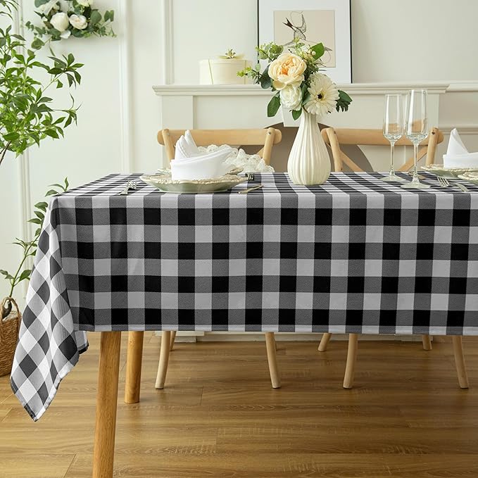 Waterproof Plaid Tablecloth Fabric - Square 25x25 Inch Classic Gingham Checker Buffalo Table Cover for BBQs, Parties