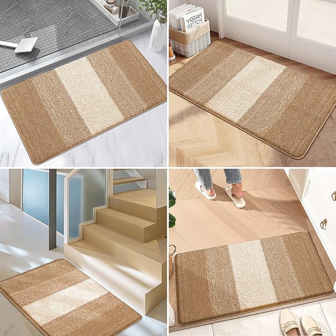 Kitinjoy Indoor Outdoor Door Mat, 40x32 Non-Slip Absorbent Dirt Trapper, Low-Profile Washable Inside Entrance Front Floor Mat, Sturdy Soft Entry Doormats for Entryway, Camel