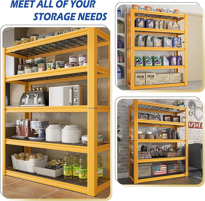 REIBII 72''H Garage Shelving 3010 LBS Storage Shelves Adjustable Metal Shelving 5 Tier Metal Shelves for Storage Industrial Shelf for Kitchen Pantry Warehouse Basement 72" HX35.5 WX16 D