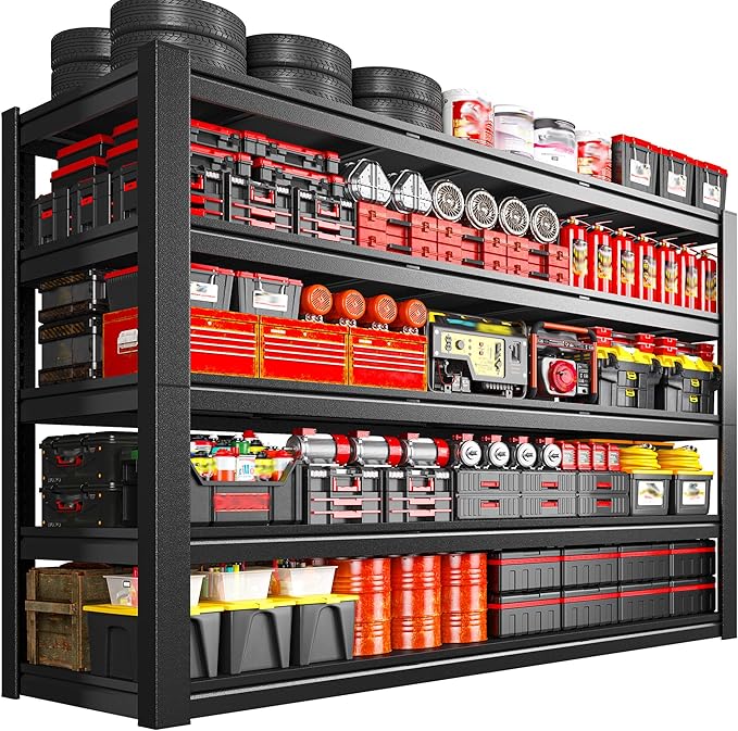 3125LBS Storage Shelves, 60.1" W Garage Shelving Heavy Duty, Adjustable Metal Shelving Unit, Storage Rack for Garage, Basement, Warehouse with Tool-Free Installation, 60.1" W x 24" D x 72.1" H