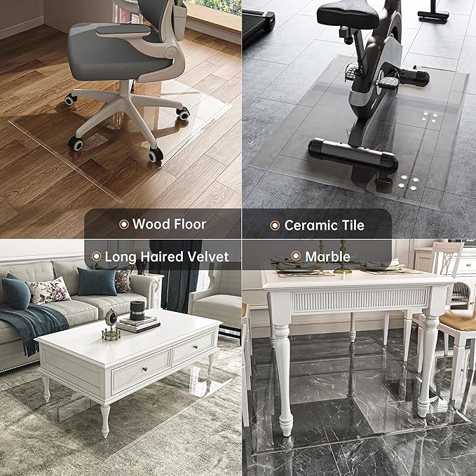[Tempered Glass] 55“ x 46” Beveled Edge Glass Chair Mat with Polished Edge Clear Office Chair Mat, Glides Smoothly, Suitable for Carpet or Hardwood Floors