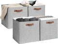 StorageWorks 13x13 Inches Storage Cube, Fabric Storage Bins with PU Handles, Collapsible Organizer Baskets for Closet, Gray, 4-Pack