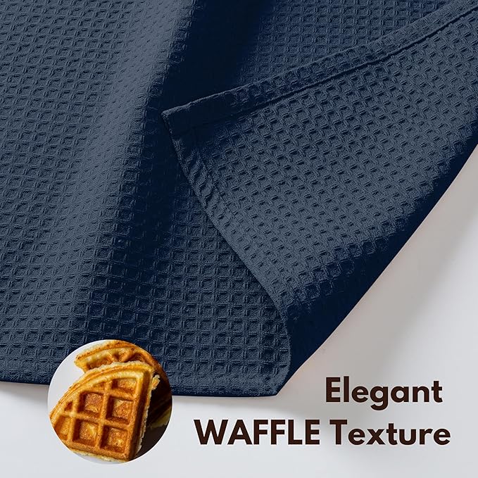 Native Fab Cotton Kitchen Towel with Hanging Loop 16x26 inches, 4-Pack, Waffle Weave Kitchen Towels for Cleaning Drying, Washcloths Soft & Absorbent Cloth Rags, Bar Towel, Dish Cloth, Navy