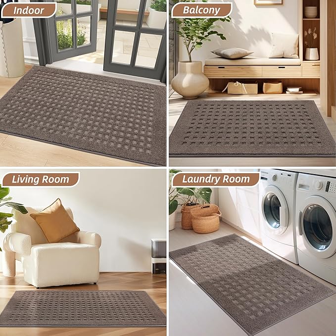 BEQHAUSE Waffle Door Mats Indoor 24"x36", Dog Mat for Muddy Paws Absorbent and Dirt Resist Floor Mats Non-Slip Washable Rugs for Entryway, Welcome Mat for Front Back Door, Muddy Wet Shoes, Brown