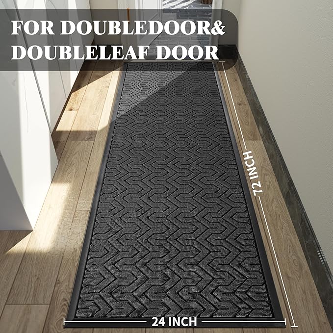 Yimobra 72x24 Indoor Outdoor Runner Rug, Heavy-Duty Waterproof Entrance Mat for High Traffic Areas, Commercial Grade Welcome Door Mat, Easy Clean, Black