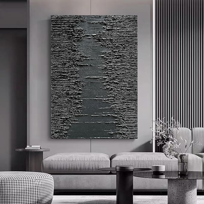 NANKAI Art Hand-Painted Thick Texture Black Minimalist Oil Painting 45x30 Inchs Texture Abstract Painting Home Wall Decorative Art