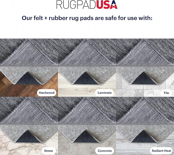 RUGPADUSA - Dual Surface - 9' Round - 3/8" Thick - Felt + Rubber - Enhanced Non-Slip Rug Pad - Adds Comfort and Protection - for Hard Surface Floors