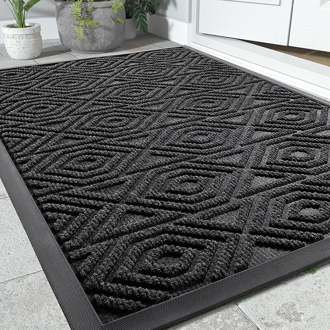 Yimobra Door Mat, Outdoor Indoor Entrance Welcome Mat, Heavy Entry Front Door Mat, Stain & Fade Resistant, Low Profile, Sturdy Rubber, Easy Clean Patio Floor Mat, Waterproof, 47 x 24, Black