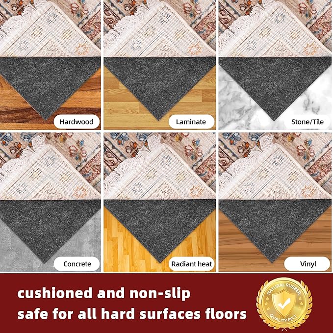 BAGAIL Felt and Natural Rubber Backing Rug Pads 1/4” Thick, Round 4 Ft Non Slip Carpet Gripper Keep Rugs in Place, Under Area Rug Protective Cushioned Pads, Carpet Runners, Hardwood Floors Protection