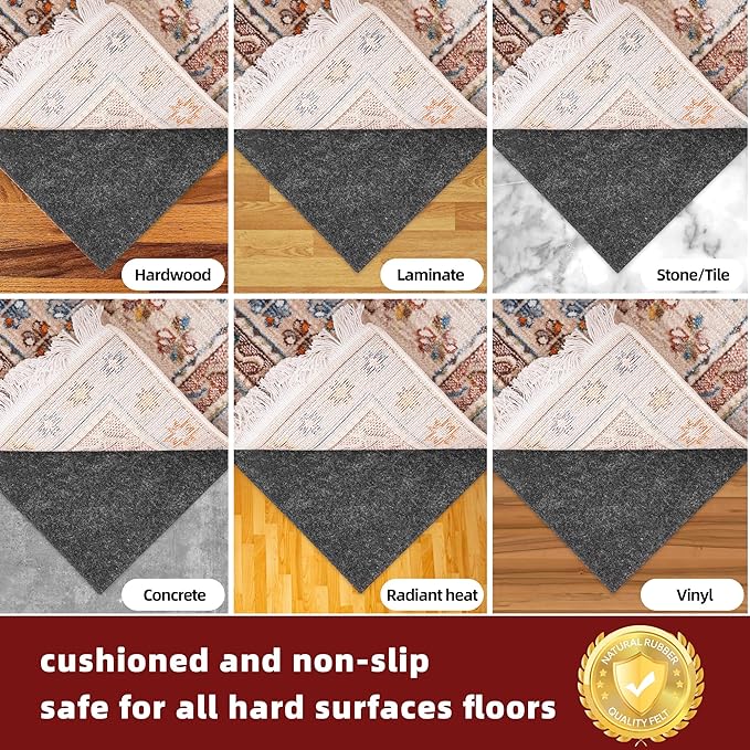 BAGAIL Felt and Natural Rubber Backing Rug Pads 1/4” Thick, 2 x 3 Ft Non Slip Carpet Gripper Keep Rugs in Place, Under Area Rug Protective Cushioned Pads, Carpet Runners, Hardwood Floors Protection