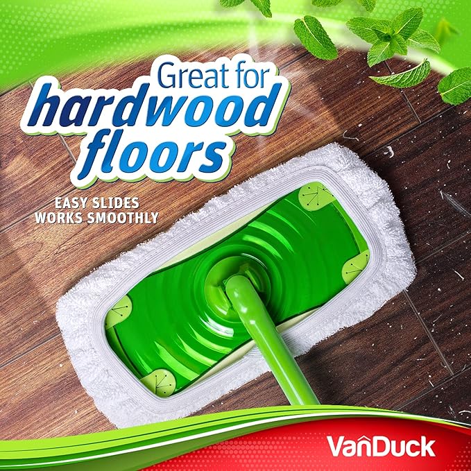 VanDuck Reusable 100% Cotton Mop Pads Compatible with Swiffer Sweeper (2-Pack), Terry Cloth Mop Covers Washable for Wet Mopping and Floor Cleaning (Handle is Not Included)
