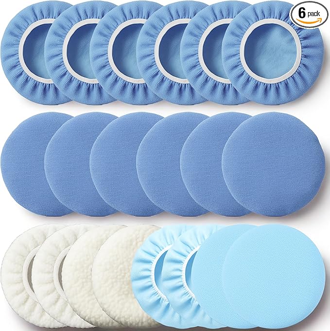 6 Pack Buffing Pads, Polishing Pad Covers, Microfiber & Wool for 5–6 Inch Buffer Polisher; Car Buffer Accessories for Car Detailing Kit; Wax, Polishing Compound & Polish Finishing, Durable Set