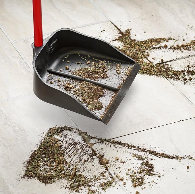 Dustpan with Handle by Ravmag- Solid Natural Rubber Construction- 40” Long Handled Dust Pan- Stand Up Design- Accommodates Any Broom/Hand Brush- Best Dustpans for Home/Lobby/Shop
