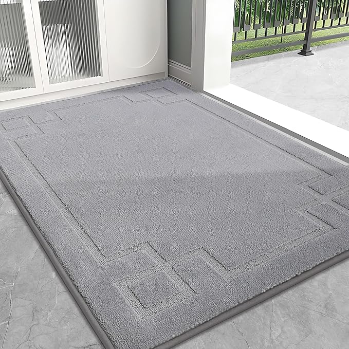 BEQHAUSE Door Mat 32" x 48", Non-Slip Door Mats Indoor Entryway Rugs Washable Low-Profile Absorbent and Stain Resist Floor Mats, Dog Door Mat for Front Back Door, Muddy Wet Shoes & Paws, Light Grey