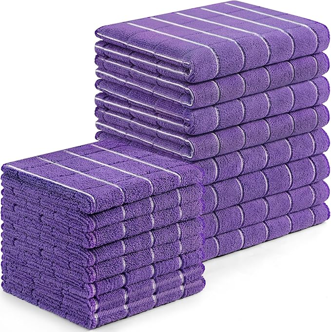 Homaxy Microfiber Kitchen Towels and Dishcloths Set, 16 Pack Soft and Absorbent Dish Hand Towels Bulk, 28 x 16 Inch & 12 x 12 Inch Quick Drying Rags for Washing Dishes, Purple
