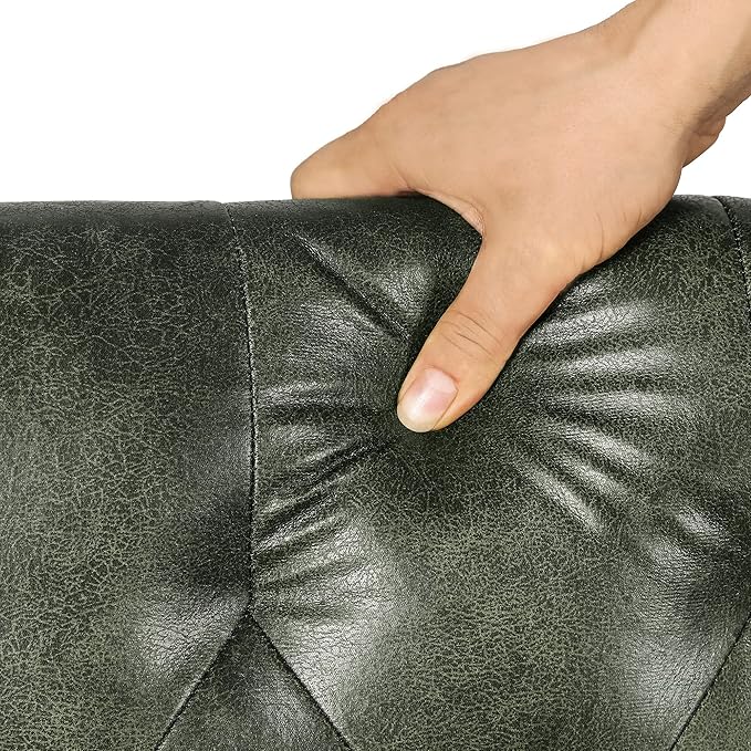 Joveco Storage Ottoman Rectangular Tufted Upholstered Ottomans with Rivet, Footrest Footstool Seat with Wood Legs for Living Room Bedroom (Black Green)