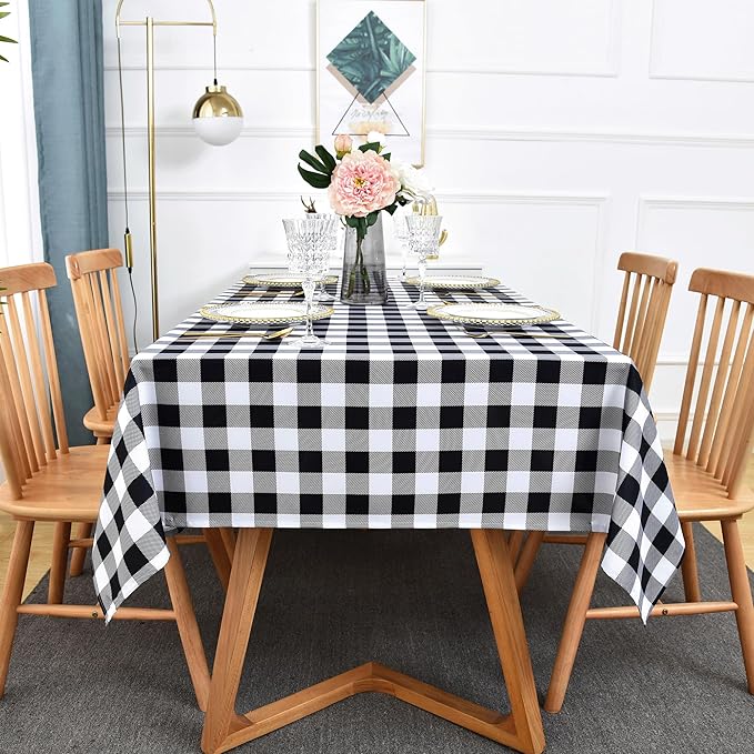 Classic Gingham Buffalo Tablecloth Fabric - Oblong 58x144 Inch Water Proof Checkered Table Cloth for Indoor Outdoor - Table Cover for Birthday, Picnics, BBQs, and Parties