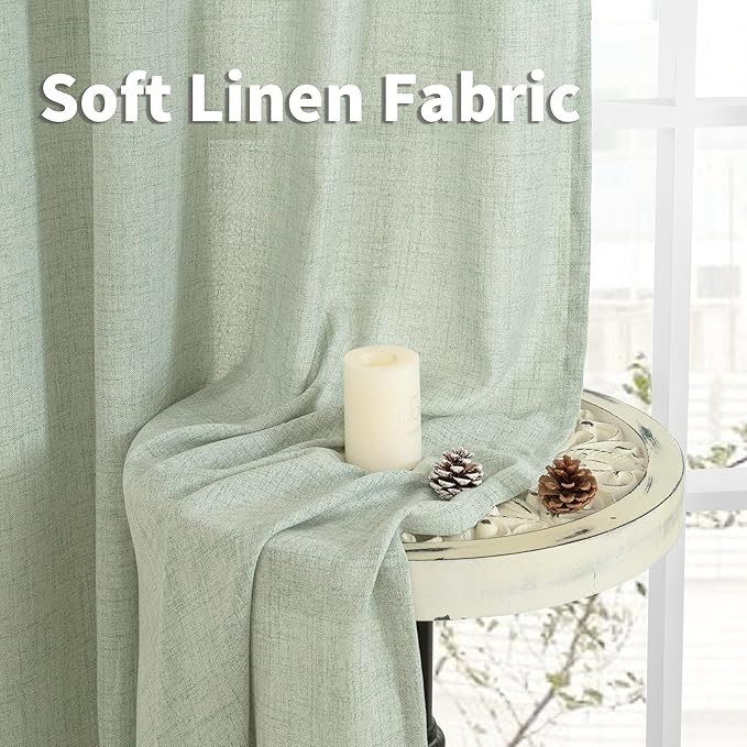 YoungsTex Sage Green Curtains 80 Inch Length for Living Room, Semi Sheer Linen Drapes Light Filtering with Back Tab Rod Pocket for Bedroom Office Spring Window Treatments, 52 X 80 Inch, 2 Panels