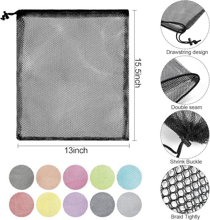 13"X15.5" 100Pcs Mesh Laundry Drawstring Bag Nylon Drawstring Gym Bag with Cord Lock Closure