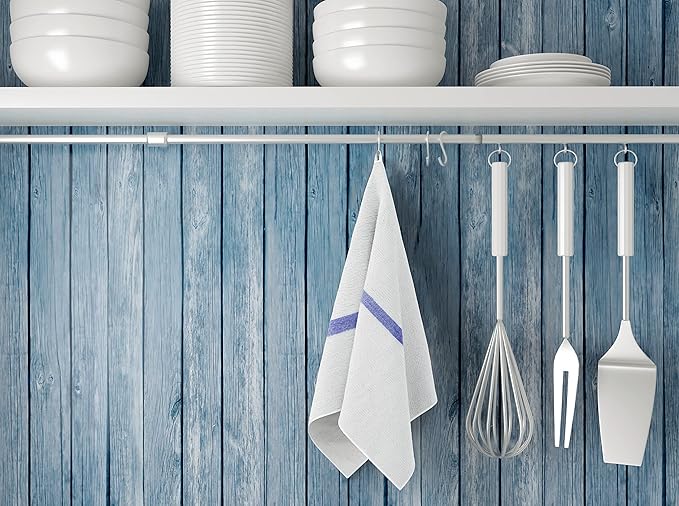 GOLD TEXTILES 60 PC New Cotton Blend White Restaurant Bar Mops Kitchen Towels 28oz (5 Dozen) (60, Blue Stripe)