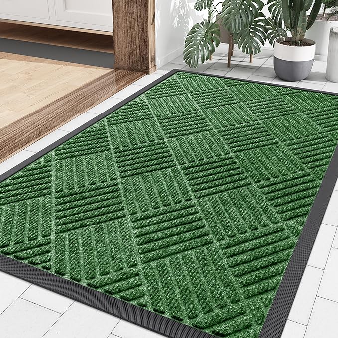 Smiry Front Door Mat Outside Entrance, Heavy Duty Outdoor Indoor Mat, Natural Rubber Doormat, Non Slip, Trap Dirt and Moisture, Easy Clean, Low Profile Patio Porch Entryway Mat, 35x23, Green