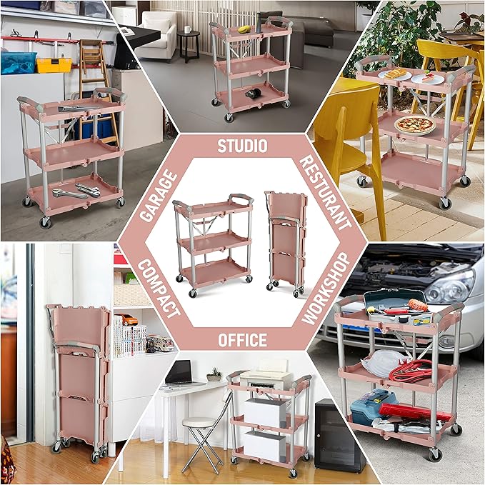 Olympia Tools 89-350 Pack-N-Roll Folding Collapsible Service Cart, 150LB Capacity, Rose