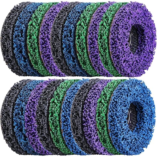 20 Pcs 4" x 5/8" Strip Discs Bulk, Paint Stripping and Rust Removal Wheels for Angle Grinders, Abrasive Grinding Discs for Metal, Wood, and Fiberglass, Blue+ Purple+ Green+ Black