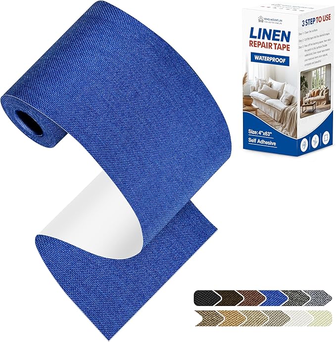 KING MOUNTAIN Linen Repair Patches, Self-Adhesive Fabric Patches, 4 X 63 inch Extra Size, Multi Color, Can be Used for Sofa Repair and Linen Clothes Repair (Navy Blue)