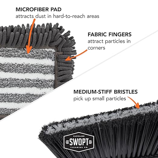 SWOPT Angled Broom Head + 12” Dust Mop Head + Plastic Dustpan – Multi-Surface Cleaning Kit Interchangeable with All SWOPT Cleaning Products for More Efficient Cleaning and Storage