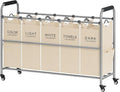 Tajsoon Laundry Sorter 5 Sections, Laundry Hamper with Heavy Duty Lockable Wheels and Removable Bags, 5 Bag Rolling Laundry Sorter Cart for Dirty Clothes Storage, Laundry Separator Hamper, Beige
