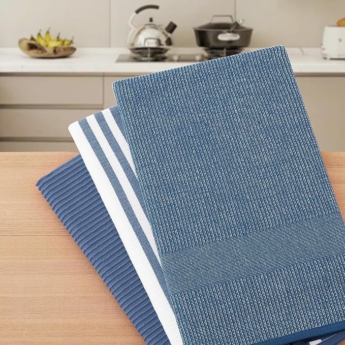 Homaxy Premium Kitchen Towels(18”x 28”, 12 Pack), Large Cotton 380 GSM Kitchen Hand Towels, Soft and Absorbent Terry Dish Towels, Multipurpose Tea Towel Set with Hanging Loop, Navy Blue