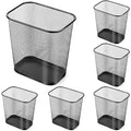Nuanchu 6 Pcs Mesh Square Trash Cans 4 Gallons Wire Wastebasket for Home Black Metal Office Garbage Cans Rectangular Trash Bin for Kitchen Bathroom Bedroom, 11.7 x 8.5 x 11.8 Inch (Black)