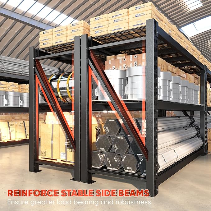 Bepatio 7050LBS Garage Shelving Heavy Duty 67.6W Storage Shelves Adjustable Metal Shelving 3 Tier Utility Shelf for Warehouse Basement Shop, Black 67.6''Wx23.7''Dx66''H