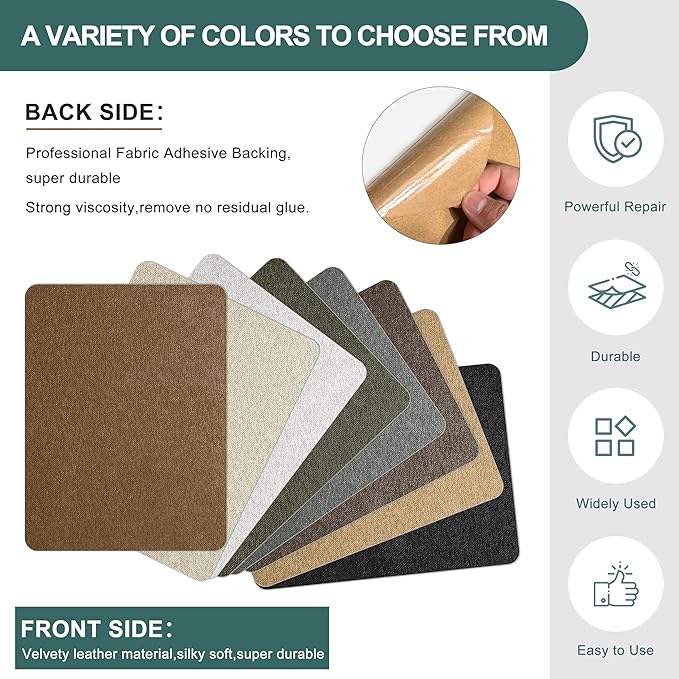 Azobur Couch Patch Repair Fabric,Microfiber Fabric, Self-Adhesive, for Sofa Repair and Upholstery, 2 Pieces, 9.5 x 11 inches (Brown)