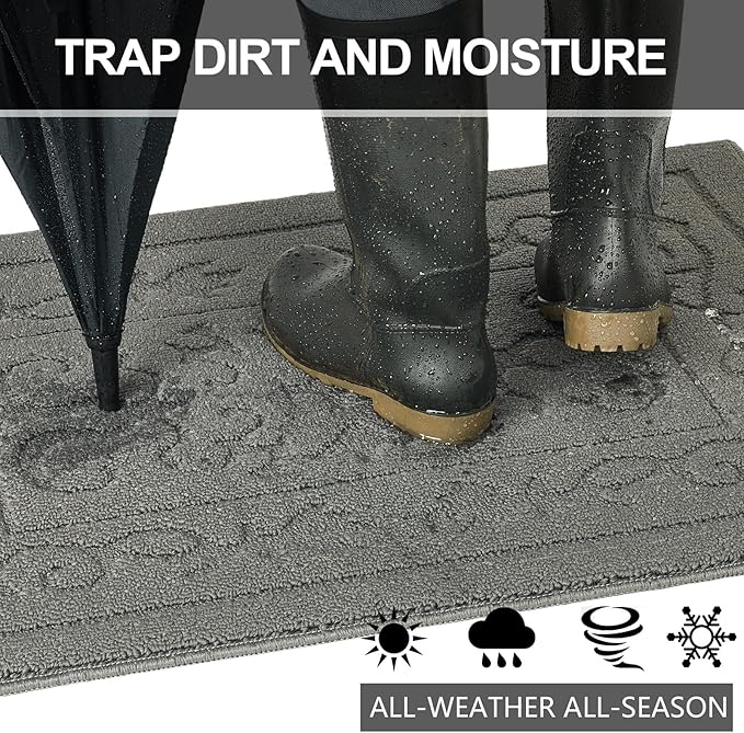 FONEYI Indoor Door Mat 32" x 40", Dirt Trapper Door Mats Non-Slip Entryway Rugs Washable, Absorbent Resist Dirt Welcome Mat, Low Profile Inside Floor Mats for Front Back Door and Entryway, Light Grey